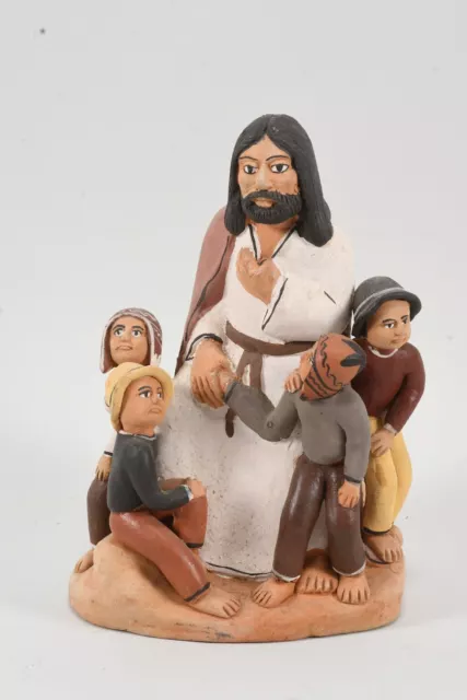 B56G36- Tonkeramik Figur Jesus mit Kindern, Peru