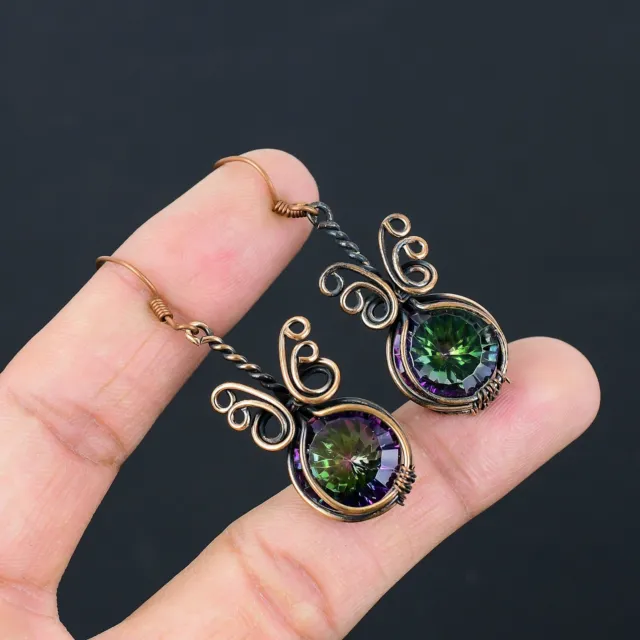 Beautiful Sea Sediment Gemstone Copper Wire Wrap Handmade Jewelry Earring
