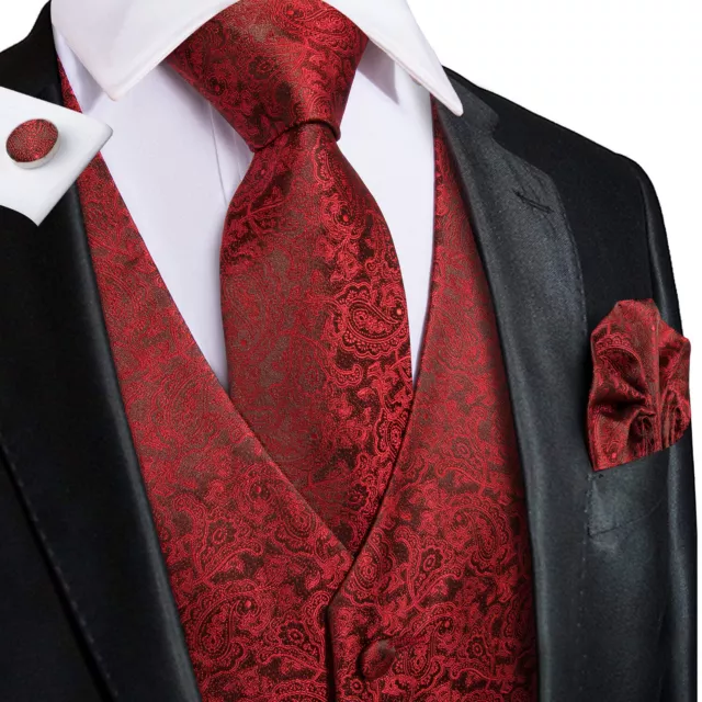 Mens Paisley Waistcoat Casual Wedding Vest Silk Tie Set Casual Formal Tops Suit 5