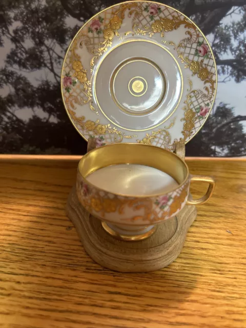 Dresden Ambrosius Lam Workshop Gilt hand painted Cup & Saucer, Antique