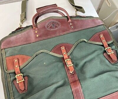 Orvis Battenkill Classic Canvas Leather Trim Fold Out Travel Luggage Garment Bag