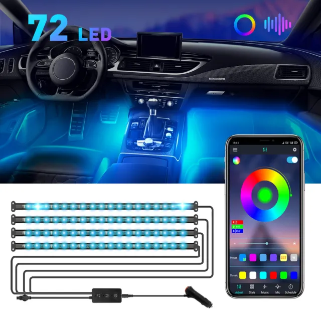 Car Interior Footwell 72 LED Strip Lights RGB Multicolour Remote Atmosphere Lamp
