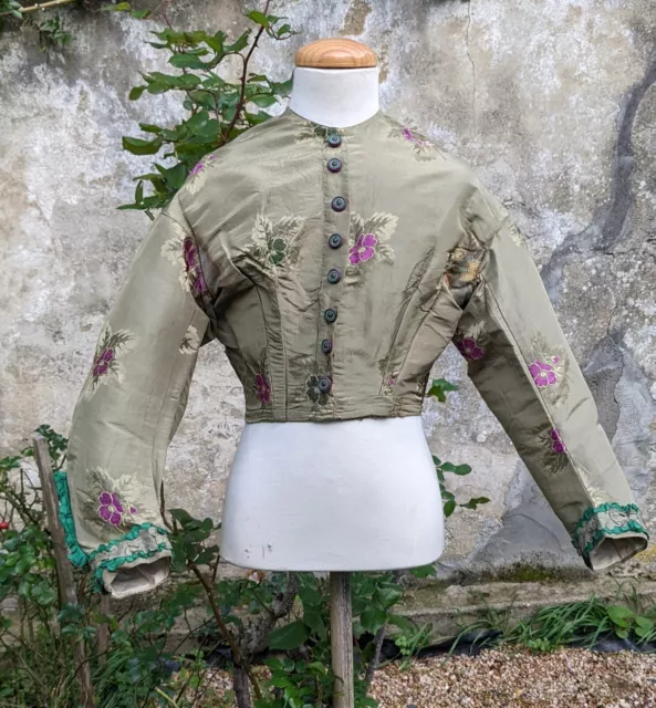 Beautiful 1850’S Rich French Floral Brocade Silk Taffeta Jacket