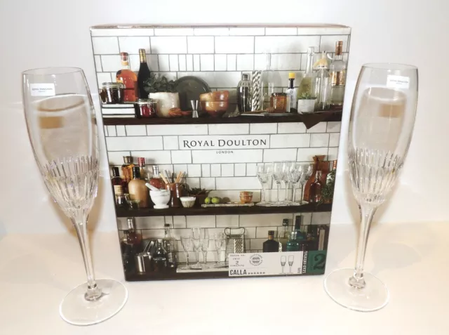 Impresionante Nuevo En Caja Par De Flautas De Champán ""Royal Doulton"" De Cristal 40034037 ""Calla