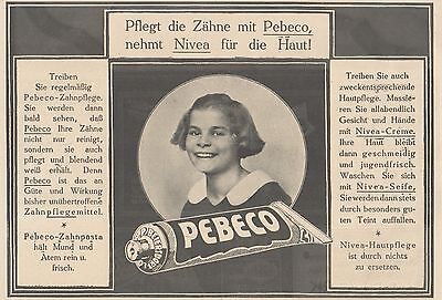 NIVEA Y4875 Zahnpasta Pebeco 1927 Old Werbung Werbung Oldtimer Nivea Creme 