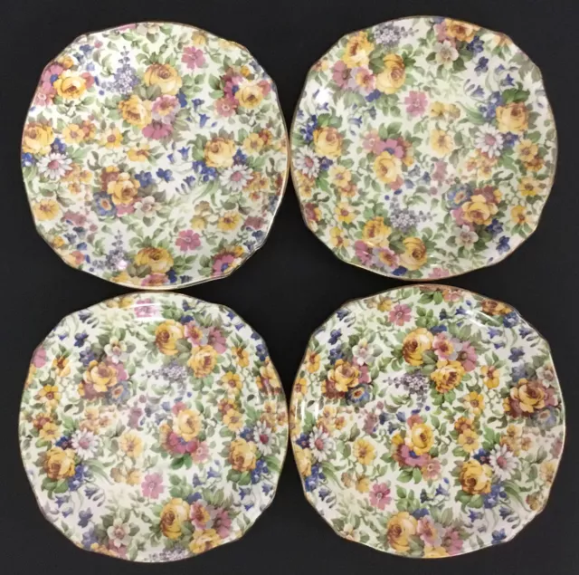 Vintage Royal Winton Grimwades BEDALE 4 Saucers Only~Chintz~5 1/2” Floral