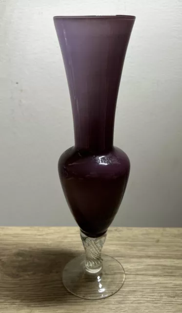 Amethyst Purple Glass Bud/Stem Vase Clear Footed