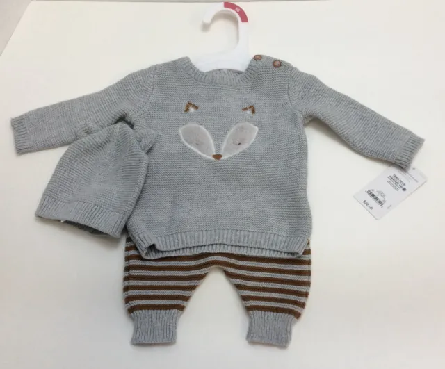 Carters Just One You Baby Boys 3Pcs Fox Sweater, Pants, Hat Set Gray/Brown