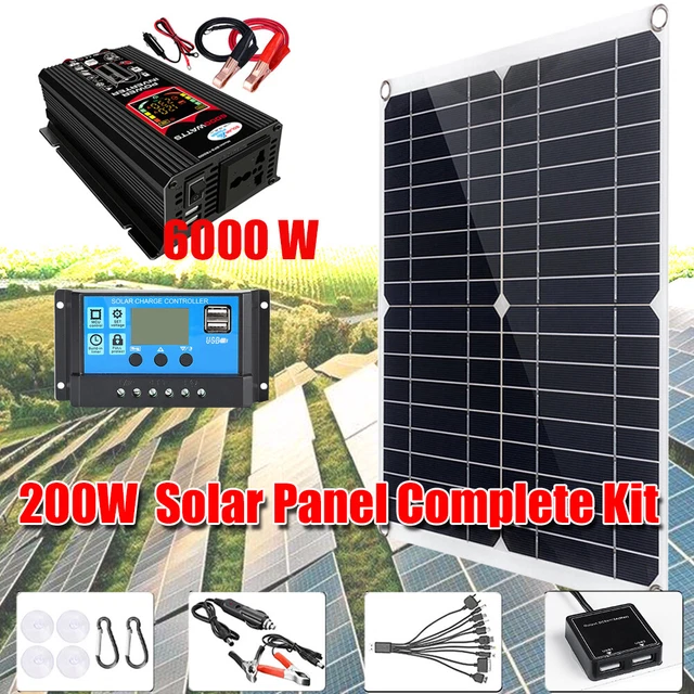 12-110V 200W Solar Panel Kit with 6000W Power Inverter Solar Power Generator Set