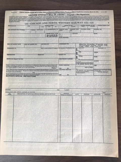 Chicago and  North Western Railroad Bill of lading form 35-c (4) sets VTG