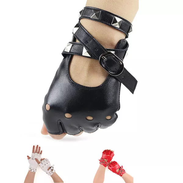 Pu-Leder-Halbfingerhandschuhe Für Damen Punk-Rock-Stil Fingerlose Handschuhe ˇ