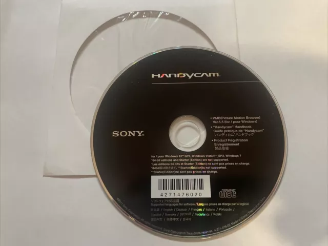 Sony Handycam Handbook and Picture Motion Browser 5.5 Software CD for HDD Cam