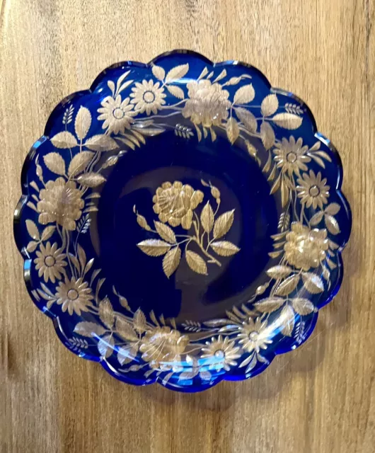 Antique Vintage Bohemian Czech or Austrian Cobalt Blue cut to clear.