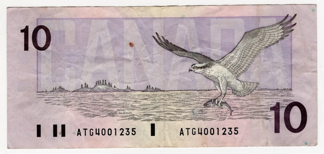 1989 Bank Of Canada Ten 10 Dollar Bank Note Atg 4001235 Nice Bill