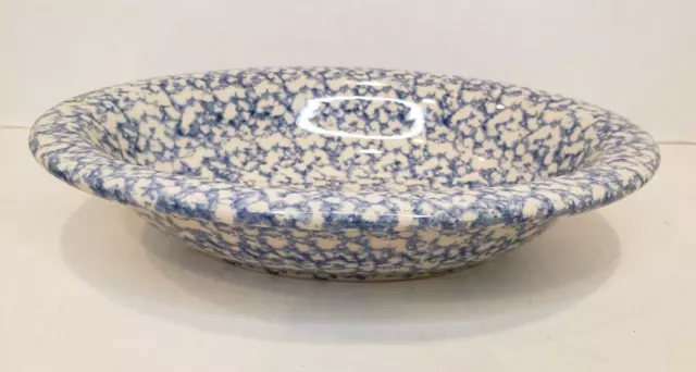 Roseville Blue Spongeware Pottery Workshops of Gerald Henn 10" Oval Serving Bowl