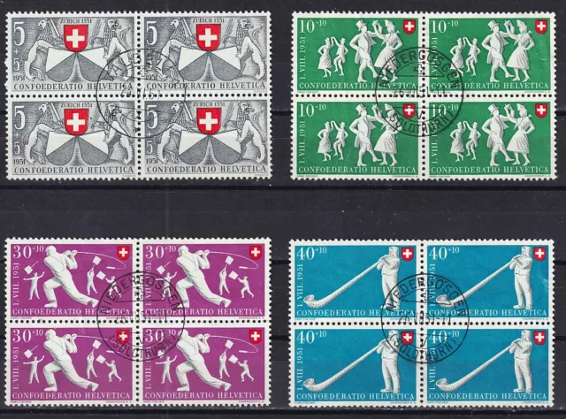 Schweiz Pro Patria 1951 Viererblocks Teilsatz gestempelt
