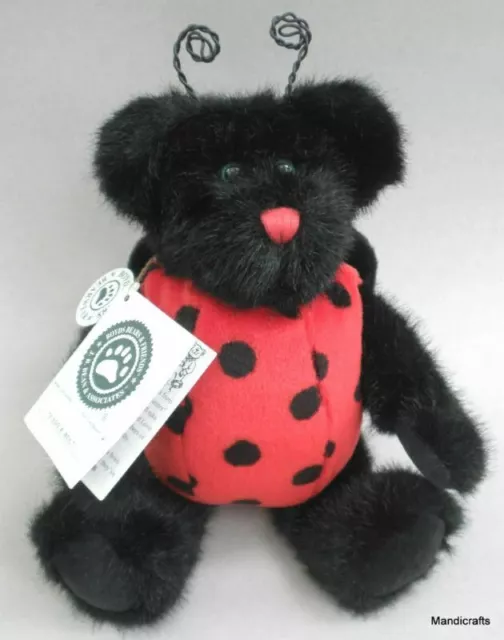 Boyds Lady B Bug Teddy Bear Plush Ladybug Suit Black and Red Hang Tags 10in 90s