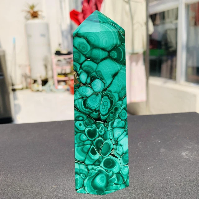 776g Natural Malachite Quartz Crystal Wand Point Healing
