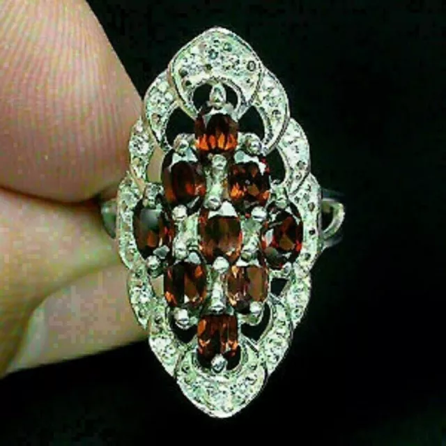 Ring Red Garnet Genuine Natural Mined Gems Solid Sterling Silver Size N  US 7