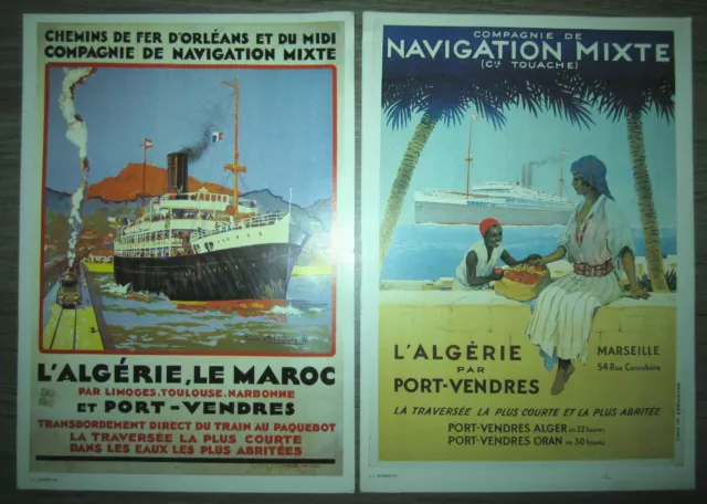 Vtg French repro travel art prints, L'Algerie (Algiers) & Le Maroc, L. Barbier