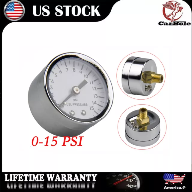 Oil Fuel Pressure Gauges Mount Chrome 1.5" Male Mechanical 1/8"NPT Male 15Psi