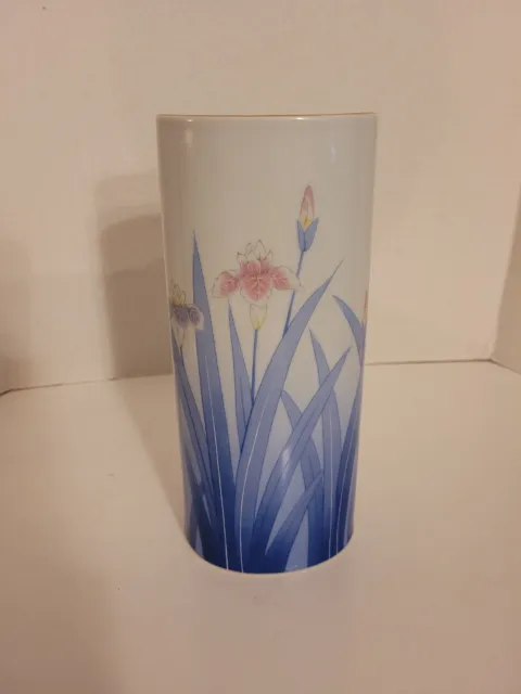 Otagiri Japan Royal Iris Gold Trimmed Vase 10” Tall  X 4” Oval Across Tag