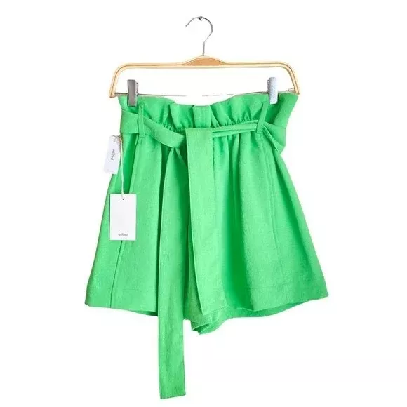 NWT Aritzia Wilfred Gelas Paperbag High-waisted Belted Shorts Lime Green Size: 2
