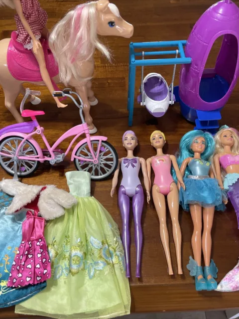 Huge Barbie Lot Mixed Items Horse, Tandem Bike, Rocket, Jeep, Helicopter, Dolls