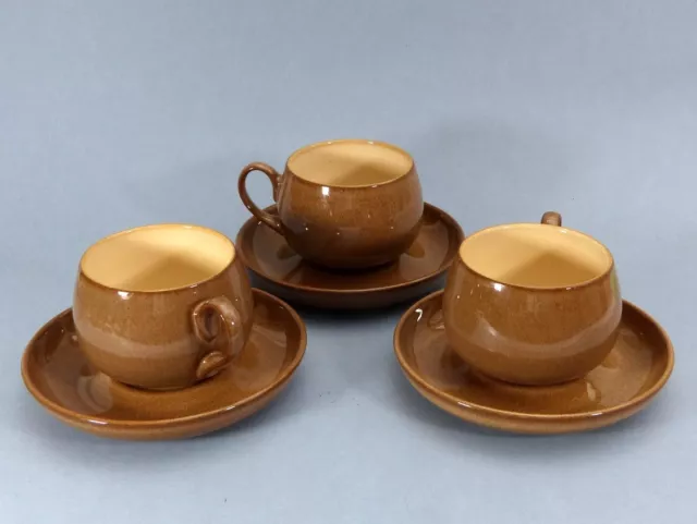 3 x DENBY Vintage PAMPAS BROWN Coffee Tea Cups and Saucers VGC