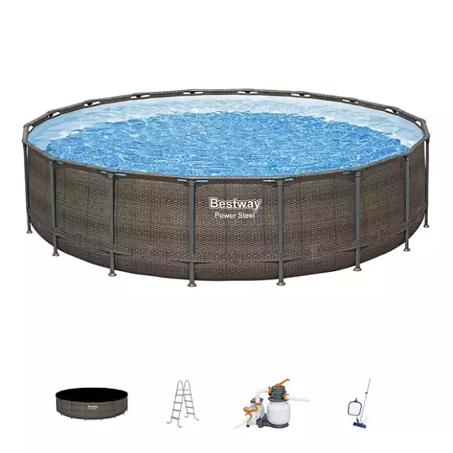 Bestway Power Steel 18’ X 48” above Ground Pool with 1,500 Gal. Sand Filter Pump