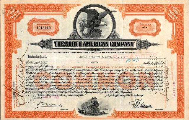 The North American Company.....1929 Common Stock Certificate