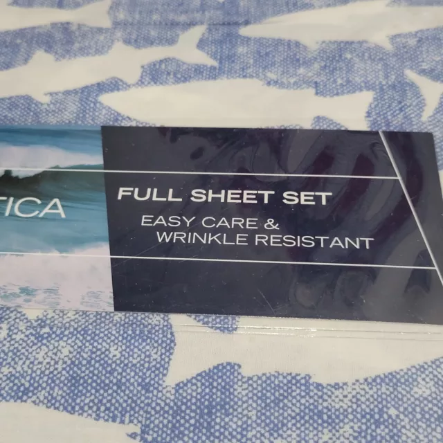 Nautica Home Full Sheet Set Blue & White TARPON FISH Cotton & Polyester RARE❤️ 2