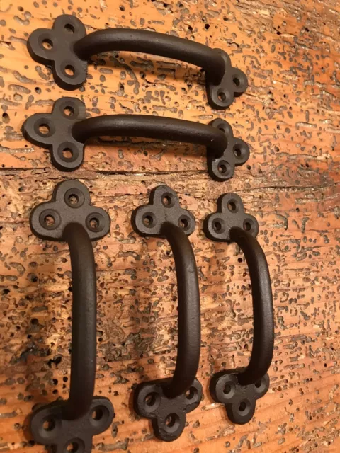  5 SMall Cast IRON Rustic Boxcar Industrial  Door Gate Shed Handles Pulls