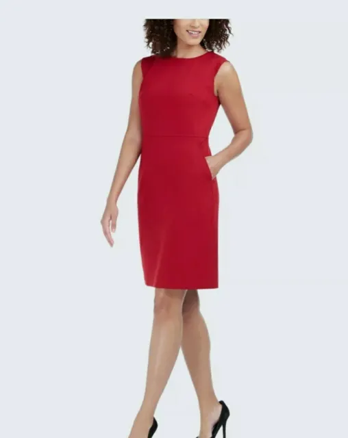 ANNE KLEIN Womens Red Sleeveless Crew Neck Knee Length Sheath Dress Size 6