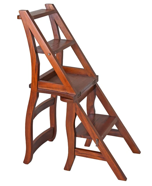 Sedia pieghevole a scala, a 3 gradini, convertibile in legno, per casa, ufficio, biblioteca, cucina, scaletta multifunzione per esposizione piante