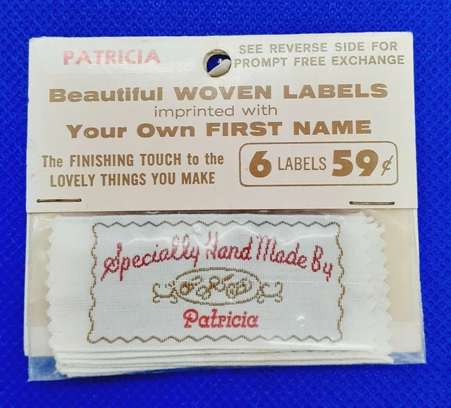 Vtg PATRICIA Craft Sewing Woven Labels Handmade Personalized Name Clothing Tags