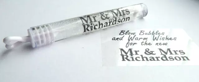 50 Personalised Black Clear Mr & Mrs Wedding Bubble Stickers Table Labels #036