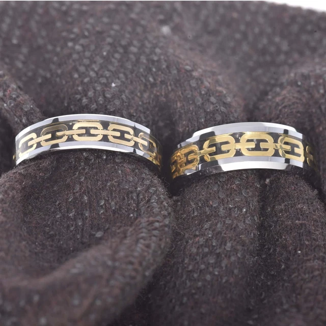 Tungsten His & Hers Engagement Wedding Band Ring Sets Celtic Chain Bevel Edge