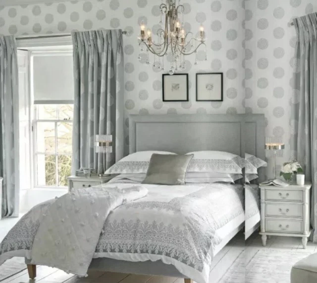Laura Ashley Westwick Off White / Steel Wallpaper  X 4 Same Batch Number New
