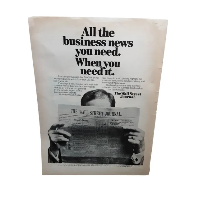 Wall Street Journal vintage 1980 Magazine Ad Print Advertising