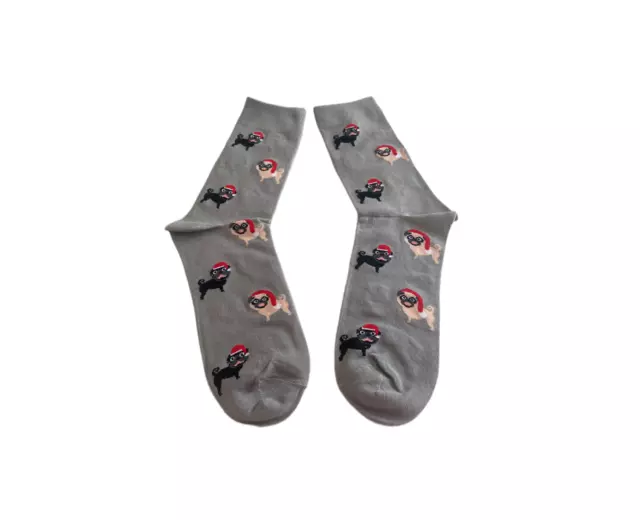 Pug Christmas Socks Unisex One Size Fit Uk 5 - 11 Black & Fawn Pugs Festive Gift