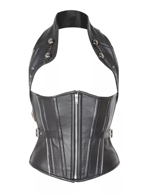 Killer Corsets Female Zip and Buckle Leather Underbust Corset in Black