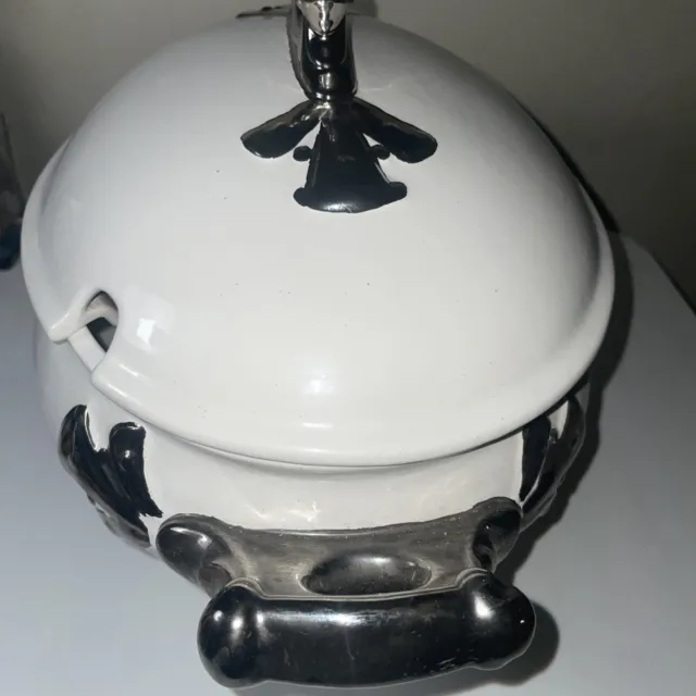 Beautiful White With Bronze Handles And Lid Oval Tureen  17”