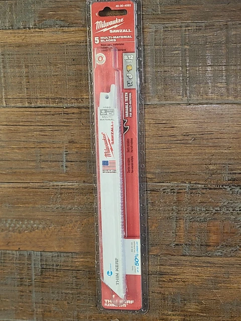 Milwaukee 48-00-4093 8 in 8/12 TPI Ice Hardened Thin Kerf Sawzall Blades (5 Pk)