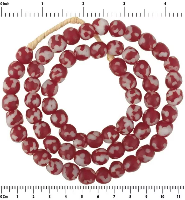 Handmade glass beads recycled White Heart Krobo tumbled necklace Ghana Africa