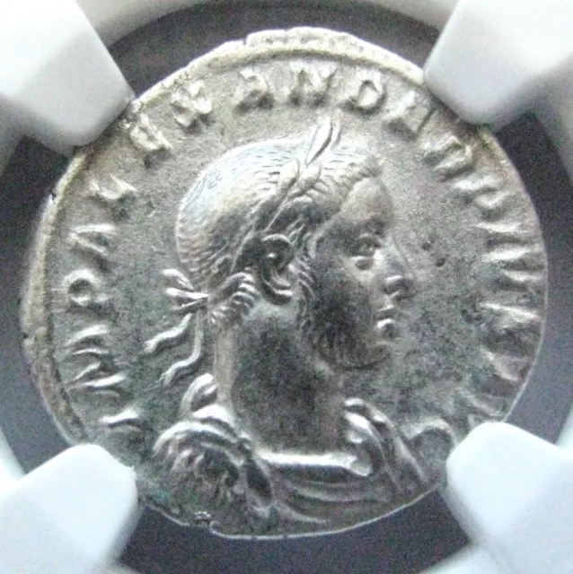 NGC XF, Severus Alexander, 222-235 AD, AR Denarius, Jupiter with Thunderbolt