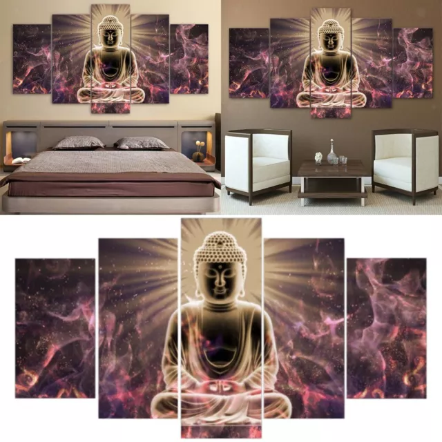 5-teiliges abstraktes Kunst Wanddekor Leinwand Buddha Licht Set mit hoher Qualit