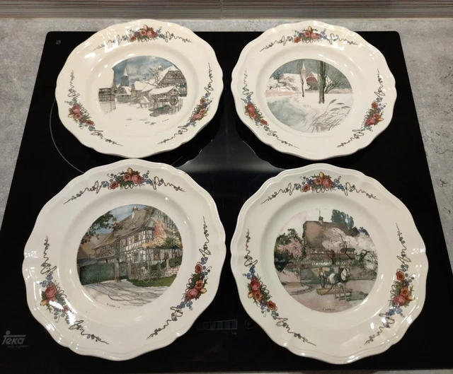 4 Assiettes Plates Faïence Sarreguemines modèle Obernai - H. Loux