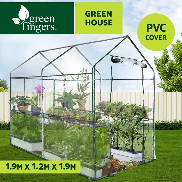 Green Fingers Greenhouse 1.2x1.9x1.9M Walk in Green House Tunnel Clear Garden Shed 4 Shelves