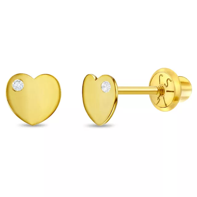 14k Oro Amarillo Clásico Circonita Cúbica Corazón de Rosca Pendientes para Young